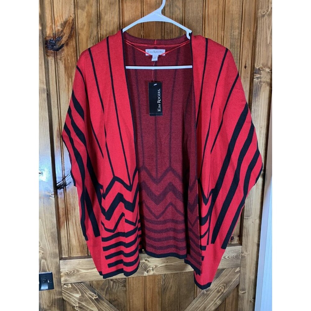 Kim Rogers Red and Black Sleeveless Cardigan Size Small